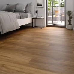 GoodHome Sol stratifié Devonport , passage élevé AC4, effet chêne miel, L.128,6 cm x l.19,4 cm x ép.8 mm