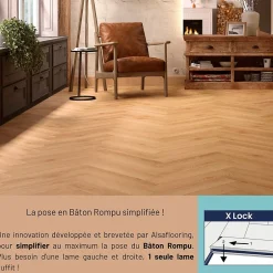 Sol stratifié Dorado bâton rompu , passage intense AC5, effet chêne blond, L.64,4 cm x l.14,3 cm x ép.8 mm, résistant à l'eau-Homflor New