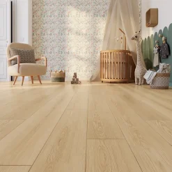 Sol stratifié effet chêne blond passage intense AC5 L.129,2 x l.19,3 cm x ép.8 mm, Bryce-GoodHome Discount