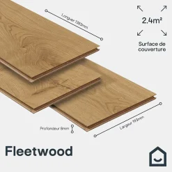 GoodHome Sol stratifié Fleetwood , passage élevé AC4, effet chêne miel, L.138,3 cm x l.19,3 cm x ép.8 mm