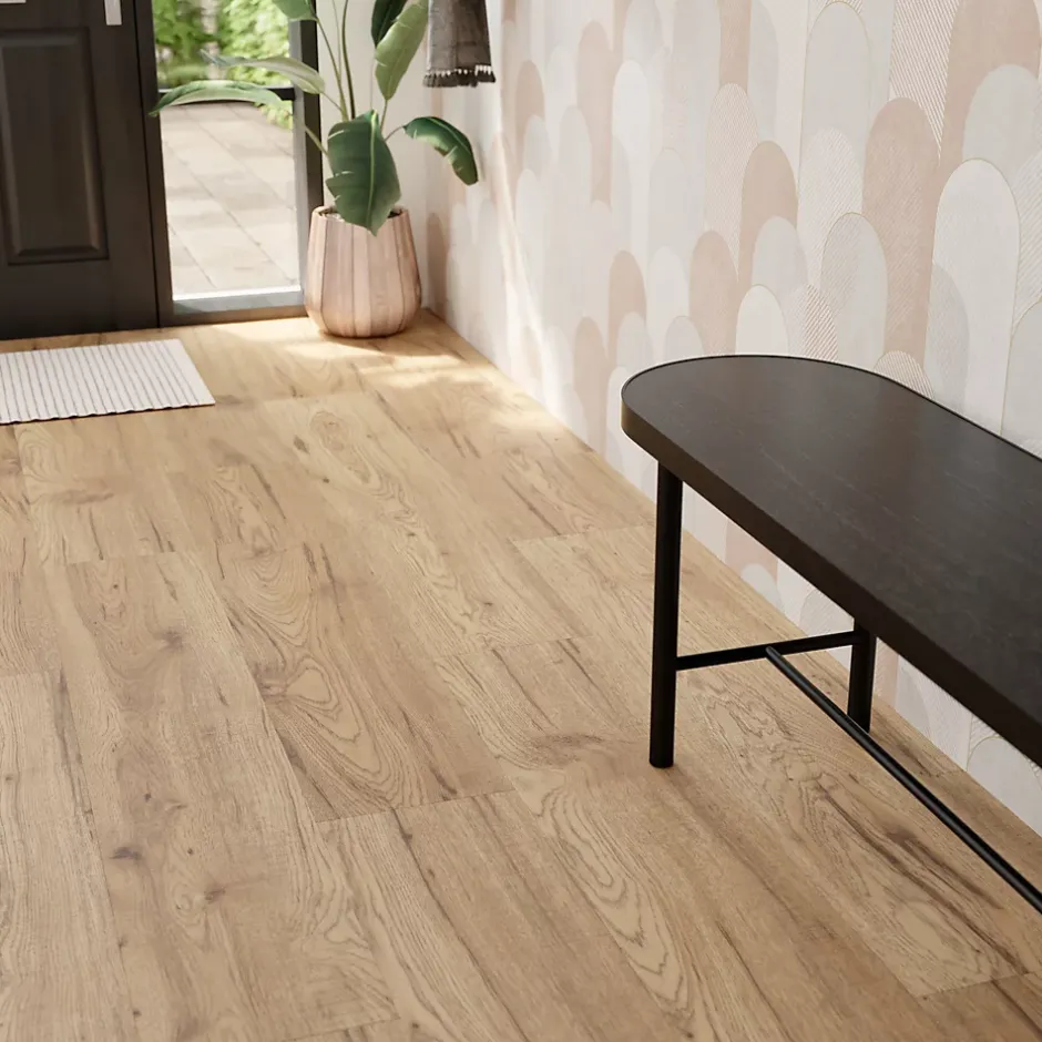 GoodHome Sol stratifié Hickory , passage intense AC5, effet bois Hickory miel, L.138,3 cm x l.15,9 cm x ép.8 mm