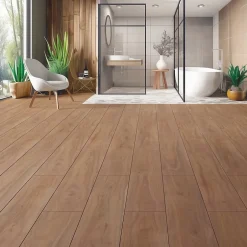 Sol stratifié Hicory carya , passage extrême AC6, effet bois Hickory brun, L.128,6 cm x l.21,4 cm x ép.10 mm, résistant à l'eau-Homflor Clearance