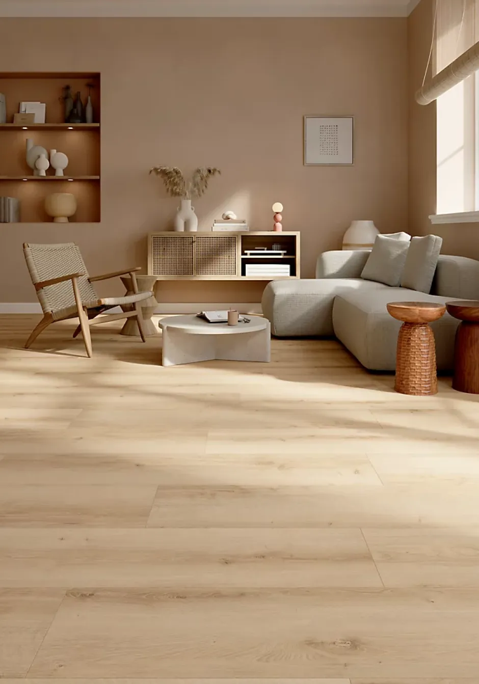 GoodHome Sol stratifié Ledbury nat , passage intense AC5, effet chêne, L.128,5 cm x l.28 cm x ép.8 mm