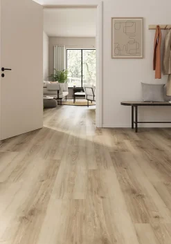 GoodHome Sol stratifié Ledbury nat , passage intense AC5, effet chêne, L.128,5 cm x l.28 cm x ép.8 mm