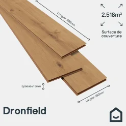 GoodHome Sol stratifié Lucknow , passage intense AC5, effet chêne, L.128,5 cm x l.28 cm x ép.8 mm, résistant à l'eau
