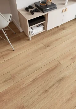 GoodHome Sol stratifié Masterton , passage élevé AC4, effet chêne naturel, L.138,3 cm x l.19,3 cm x ép.8 mm