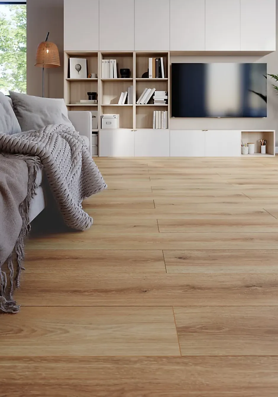 GoodHome Sol stratifié Masterton , passage élevé AC4, effet chêne naturel, L.138,3 cm x l.19,3 cm x ép.8 mm