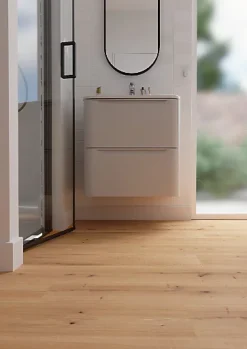 GoodHome Sol stratifié Quincey , passage élevé AC4, effet chêne miel, L.129,2 cm x l.19,3 cm x ép.8 mm, résistant à l'eau