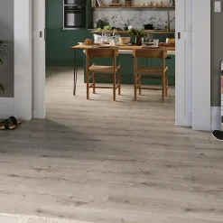 GoodHome Sol stratifié Rowley , passage élevé AC4, effet chêne grisé, L.129,2 cm x l.19,3 cm x ép.8 mm, résistant à l'eau