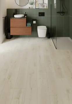 GoodHome Sol stratifié Rowley , passage élevé AC4, effet chêne blanchi, L.129,2 cm x l.19,3 cm x ép.8 mm, résistant à l'eau