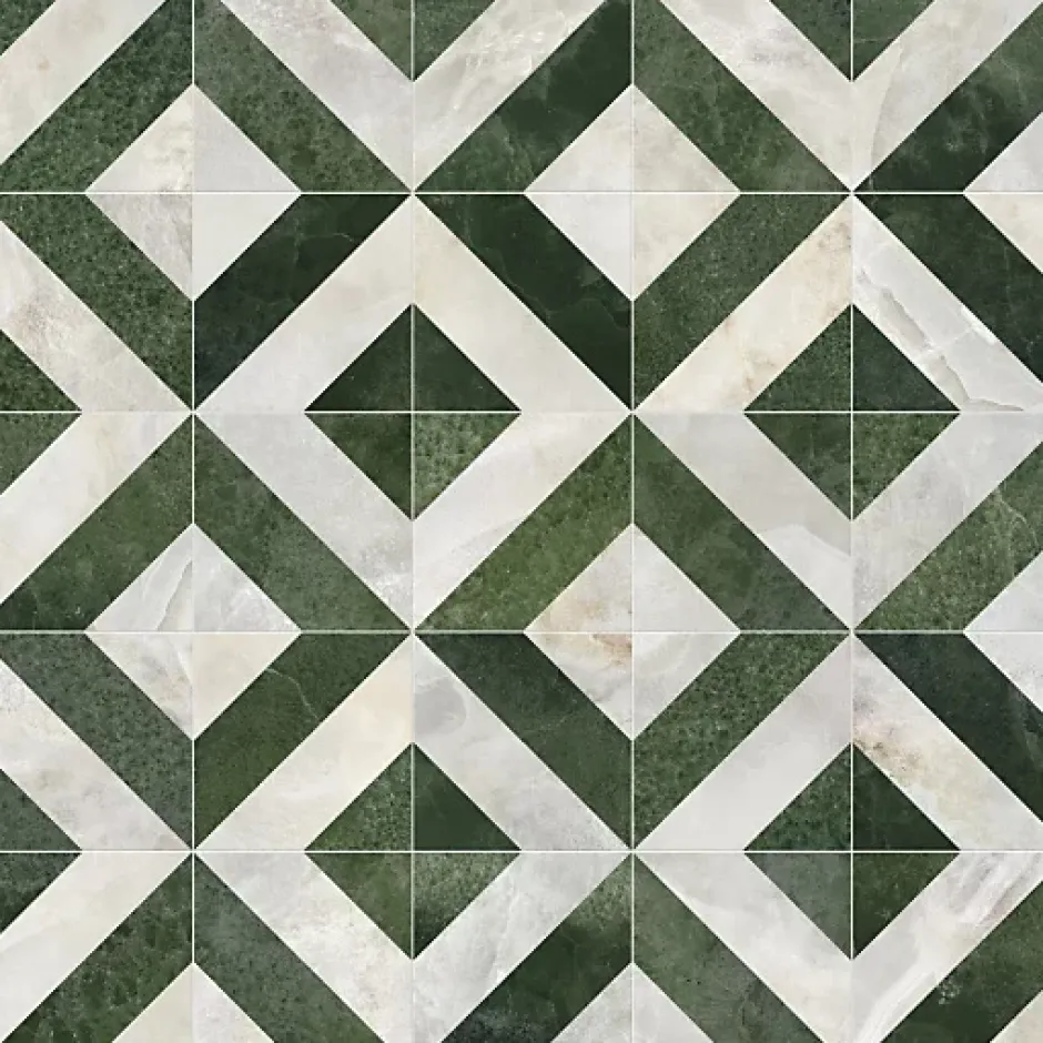 Décoweb Sol vinyle - effet Losanges marbre Blanc et vert - Rouleau de 4m x 2m