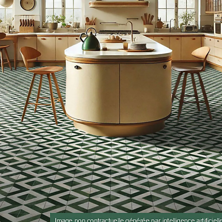 Décoweb Sol vinyle - effet Losanges marbre Blanc et vert - Rouleau de 4m x 2m