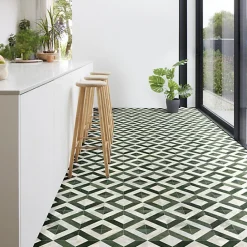 Décoweb Sol vinyle - effet Losanges marbre Blanc et vert - Rouleau de 4m x 2m