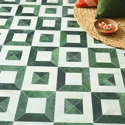 Décoweb Sol vinyle - effet Losanges marbre Blanc et vert - Rouleau de 4m x 2m