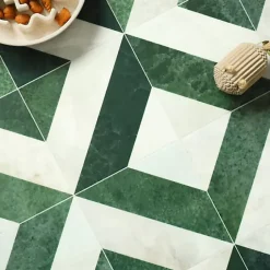 Décoweb Sol vinyle - effet Losanges marbre Blanc et vert - Rouleau de 4m x 2m