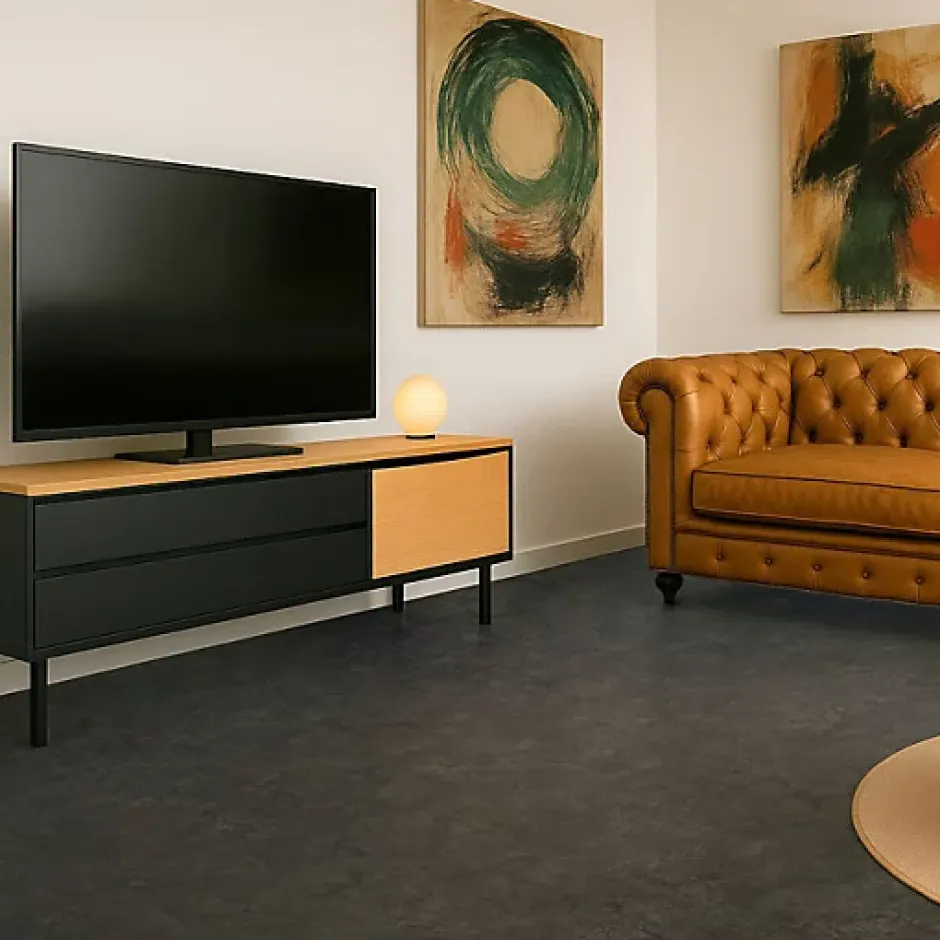 Décoweb Sol vinyle Aspect béton vieilli noir minéral - Rouleau de 2m x 3m