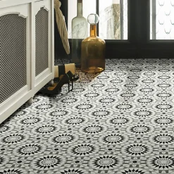 Décoweb Sol Vinyle Carreaux de ciment mosaïque noir - Rouleau de 2m x 3m