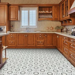 Décoweb Sol Vinyle Carreaux de ciment mosaïque noir - Rouleau de 2m x 3m