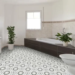 Décoweb Sol Vinyle Carreaux de ciment mosaïque noir - Rouleau de 2m x 3m