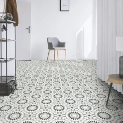 Décoweb Sol Vinyle Carreaux de ciment mosaïque noir - Rouleau de 2m x 3m