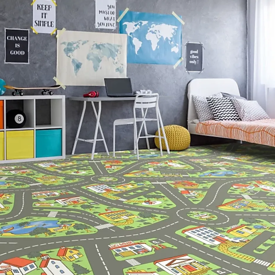 Sol Vinyle Circuit voiture pour enfants City - Rouleau de 2m x 2m-Décoweb Hot