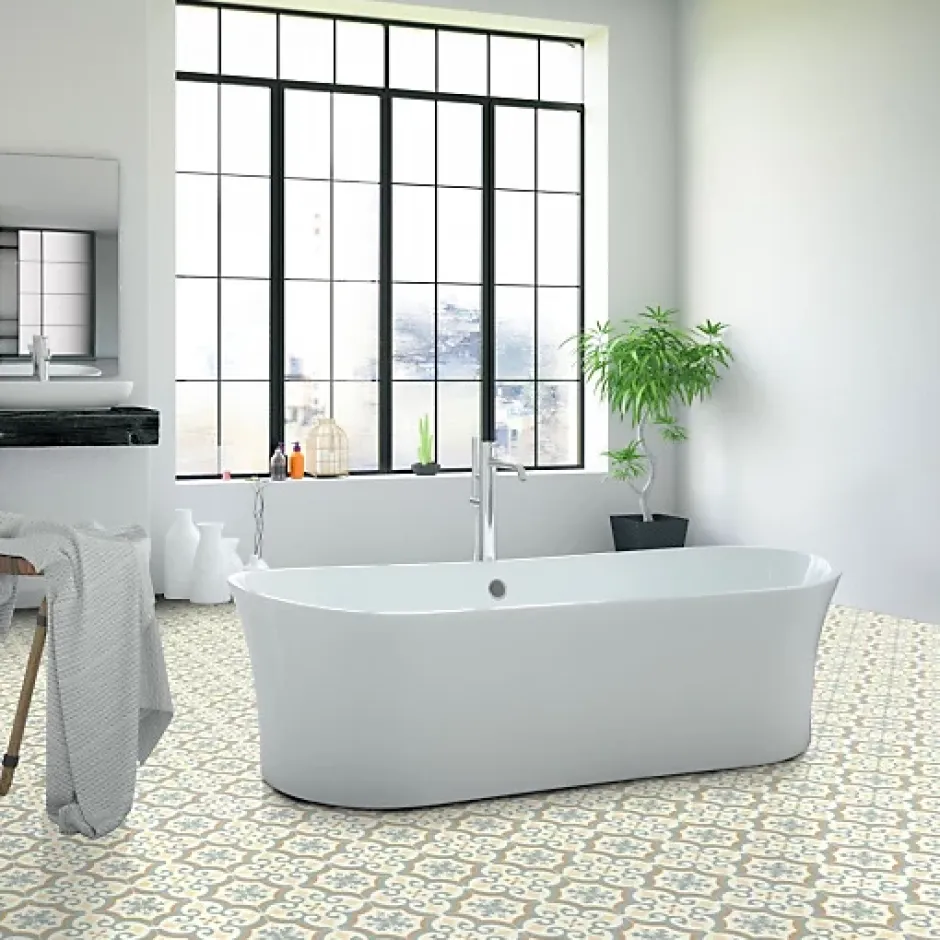 Décoweb Sol Vinyle effet carreaux de ciment Bleu et ocre - Rouleau de 4m x 2m