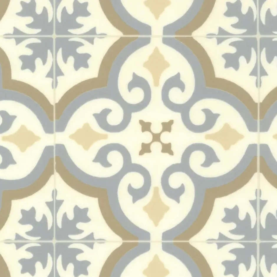 Décoweb Sol Vinyle effet carreaux de ciment Bleu et ocre - Rouleau de 4m x 2m