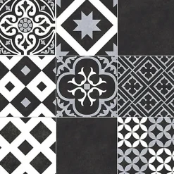 Sol Vinyle effet Carreaux noir et blanc - Rouleau de 2m x 5m-Décoweb