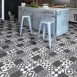 Sol Vinyle effet Carreaux noir et blanc - Rouleau de 2m x 5m-Décoweb