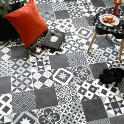 Sol Vinyle effet Carreaux noir et blanc - Rouleau de 2m x 5m-Décoweb