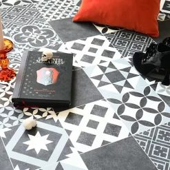 Sol Vinyle effet Carreaux noir et blanc - Rouleau de 2m x 5m-Décoweb