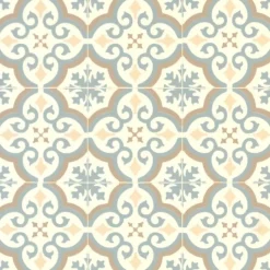 Sol Vinyle effet carreaux de ciment Bleu et ocre - Rouleau de 3m x 3m-Décoweb New