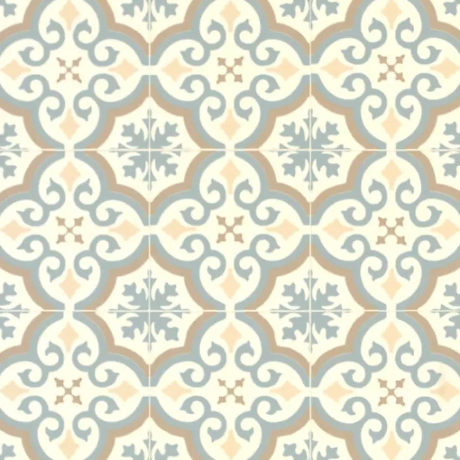 Sol Vinyle effet carreaux de ciment Bleu et ocre - Rouleau de 3m x 3m-Décoweb New