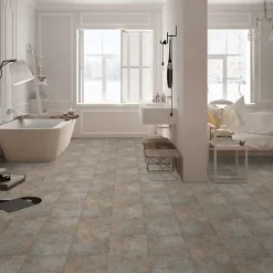 Décoweb Sol Vinyle effet Carrelage métal - Rouille - Rouleau de 2m x 2m