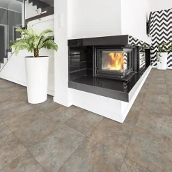 Décoweb Sol Vinyle effet Carrelage métal - Rouille - Rouleau de 2m x 2m