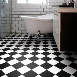 Sol Vinyle effet damier diagonal Noir et blanc - Rouleau de 2m x 2m-Décoweb Outlet