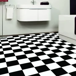 Sol vinyle effet damier noir & blanc - Rouleau de 2m x 2m-Décoweb