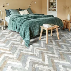 Sol Vinyle effet parquet usé chevron coloré - Rouleau de 3m x 3m-Décoweb Discount