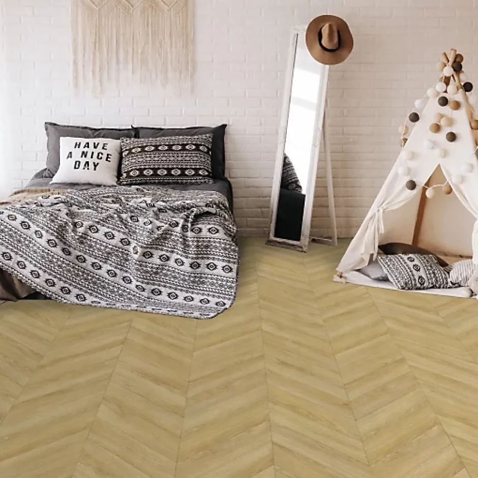 Sol Vinyle effet Parquet chevron Chêne naturel - Rouleau de 1m x 10m-Décoweb