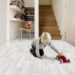 Décoweb Sol vinyle Imitation parquet blanc veinage gris - Echantillon 15 x 20 cm