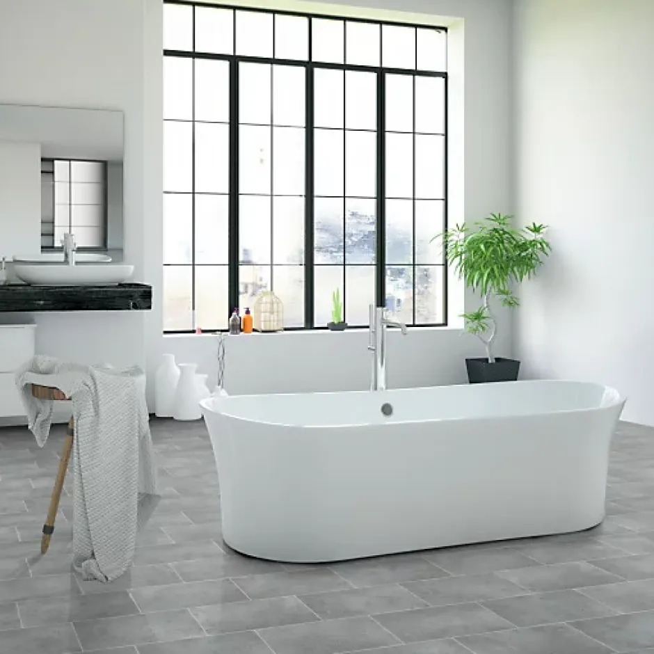 Sol Vinyle Style - Imitation Carrelage gris - Rouleau de 3m x 4m-Décoweb Discount