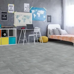 Décoweb Sol Vinyle Style - Imitation Carrelage gris - Rouleau de 4m x 13m