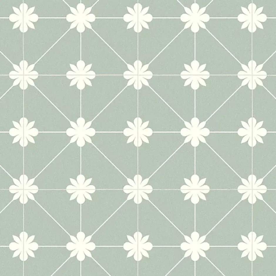 Sol Vinyle Textile - Aspect carreaux vert sauge - Rouleau de 4m x 7m-Décoweb Online