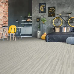 Décoweb Sol vinyle Textile - effet parquet lames étroites grises - Rouleau de 4m x 6m