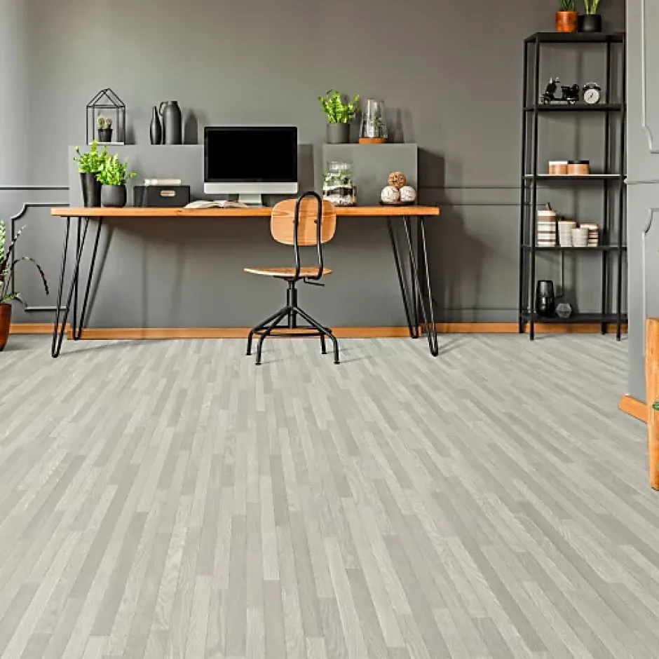 Décoweb Sol vinyle Textile - effet parquet lames étroites grises - Rouleau de 4m x 6m