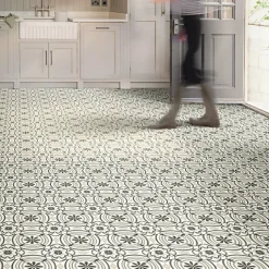 Sol Vinyle Textile carreaux de ciment Andalousie noir - Rouleau de 3m x 4m-Décoweb Discount