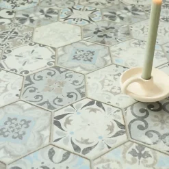 Sol vinyle Textile effet carrelage hexagonal - Rouleau de 4m x 3m-Décoweb Clearance