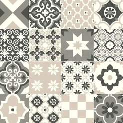 Sol vinyle Textile effet carreaux de ciment Sépia - Rouleau de 4m x 6m-Décoweb New