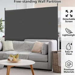 Giantex Séparateur de Pièce 184 x 184 cm, Paravent de Confidentialité sur roulettes, Paravent Autoportant pour Salon, Chambre, Gris