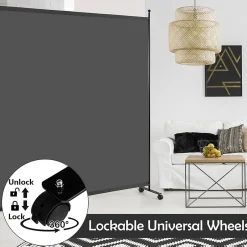 Giantex Séparateur de Pièce 184 x 184 cm, Paravent de Confidentialité sur roulettes, Paravent Autoportant pour Salon, Chambre, Gris